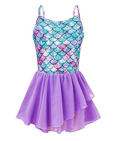 sharkiller Girls Ballet Leotard Camisole Tutu Dance Dress for Dance Gymnastics Ballerina E Mermaid-purple 4-5 Years