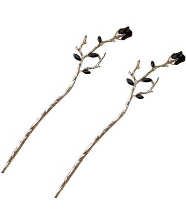 FRCOLOR Metal Chopsticks Metal Chopsticks Rose Flower Hair Sticks Flower Hair Pin Retro Hair Chopstick Bun Hair Holder Valentines Day Gift Silver Flower Hair Accessories Flower Hair Accessories