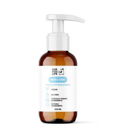 Skin & Coat Supplement Drops for Dogs - Natural Formula for Optimal Skin Health Environmental Protection and Shiny Coat- Antioxidant Rich Blend-200ml