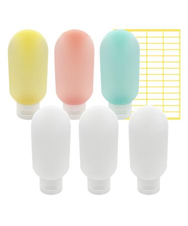 HLIWS 6 Pcs 60ml Travel Leak Proof Refillable Bottles Frosted Travel Containers for Lotion Liquid Shampoos with 56 pcs Labels(1 Red 1 green 1 yellow + 3 white) Coloured Dispenser Bottle - 6