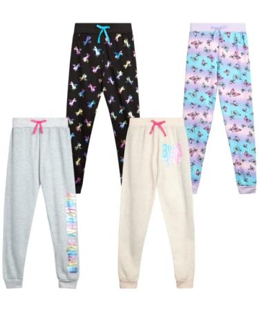Dreamstar Girls' Sweatpants - 4 Pack Active Fleece Joggers (Size: 7-16) Blessed/Butterfly 10-12