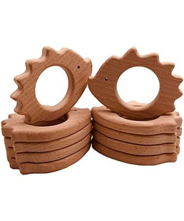 Wendysun 2pcs Cartoon Hedgehog & Beech Teether Set for Baby Teething - Natural Wood DIY Pendant Toy - Buy Online on GoSupps.com