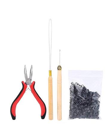 BestSwitch hair extension kit plug connector hair extension kit tongs hook loop tip with 500pcs micro rings hair extension accessories black