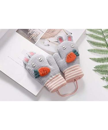 Kids Toddlers Knitted Gloves Mittens with String | Fleece Lined Winter Warm Mittens | Cartoon Cosy Full Finger Gloves | Xmas Gift for Ages 0-3 | Gray - Buy Online on GoSupps.com