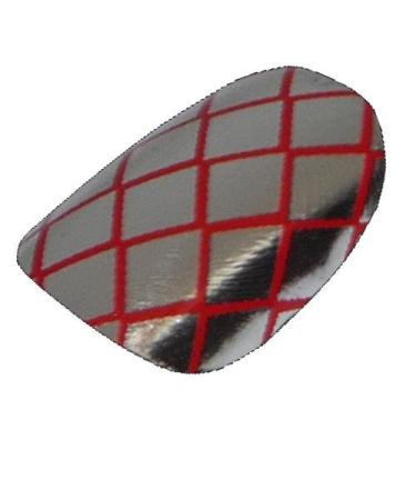 Chix Nails Nail Wraps Silver Chrome on Red Fishnet Fingers Toes Vinyl Foils