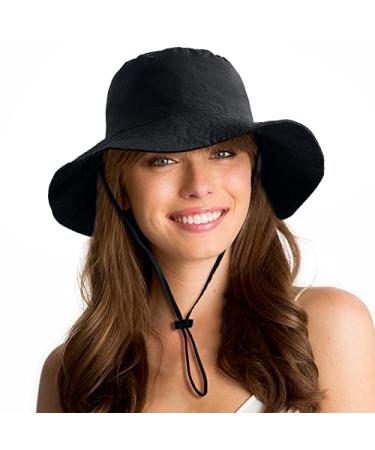 Waterproof Sun UPF 50+ Bucket Hat UV Protection Packable Brimmed Boonie for Women Men Summer Lightweight Hiking Outdoor Cap Black One Size