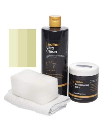Furniture Clinic - Easy Leather Restoration Set - Leather Cleaner and Color Refreshment balm - scratches Solvation bleaching - car seats sofas clothing shoes and pockets (ivory)