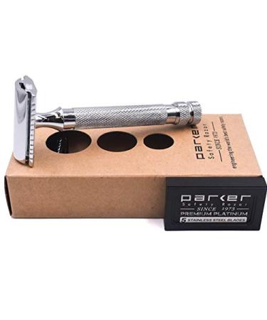 Parker 91R Double Edge Safety Razor | Heavyweight Brass Frame & Knurled Handle | Includes 5 Premium Blades - Perfect for Close Shaves - Buy Online on GoSupps.com