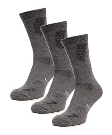 Merino.tech Merino Wool Socks for Women And Men - 85% Merino Wool Hiking Socks Crew Style Light Grey Pack of 3 9-12