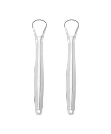 2 Pcs Tongue Scraper 100% BPA Free Metal Tongue Cleaners Reduce Bad Breath Fresher Breath Stainless Steel Tool 2 Pcs A