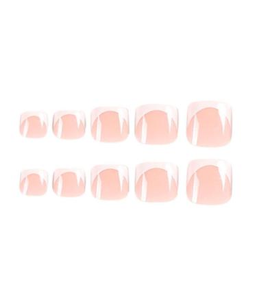 24Pieces Fake French Toe Nails Set Press On Short Square Kits Wearable False Nails Fashion Feet Tips Art False Nails Toe Nails Flat Shape Wearable Nails