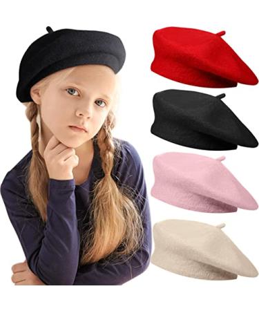 4 Pieces Toddler Wool Beret Warm Kids Beret Classic French Beret Hat for Girls