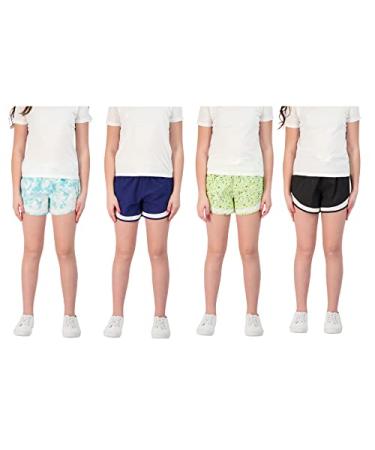 Hind Kids Girls 4-Pack Athletic and Running Activewear Shorts Green-navy-aqua-black 14-16