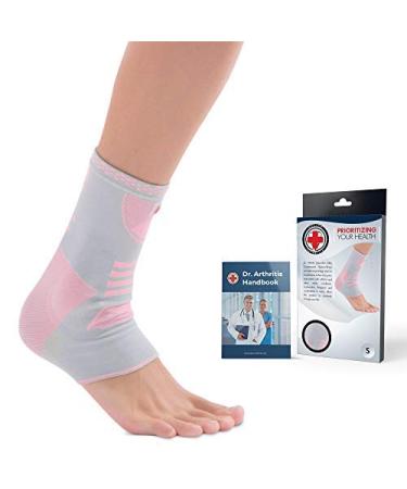 Doctor Developed Ankle Brace/Compression Sleeve/Ankle Support - & Doctor Written Handbook - Protector/Guard with Silicon Gel Pad for Foot Support Single (Pink/Grey M) Pink/Grey M
