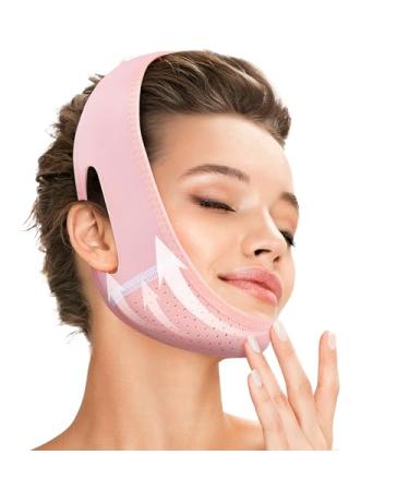 Chin Strap for Sleeping Double Chin Reducer Reusable V Line Lifting Mask with Chin Strap for Women Face Lift Prevent Sagging Jaw Exerciser Pink