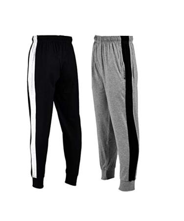 chopper club Boys Track Pants in Cotton Fleece Fabric - Sweatpants with Side Panel and Open Leg Slim Fit Black+grey 16