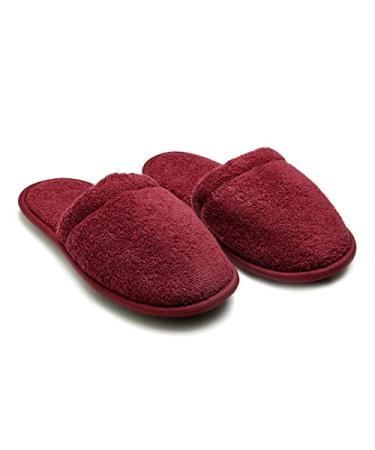 Arus Men's Cotton Slippers Turkish Terry Cloth for Spa and Bath Burgundy Medium Wide