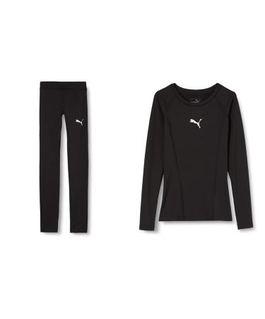 PUMA Unisex Kids Liga Baselayer Long Tight Jr Pants Black 140 EU & Kids Liga Baselayer te Ls Jr Shirt Black 140 EU