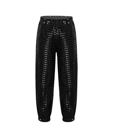 Aislor Unisex Girls Boys Glitter Sequins Hip Hop Jazz Dancing Pants Street Dance Competition Trousers Black Pant 8-10 Years