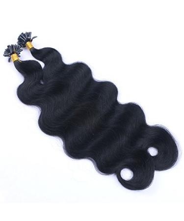 Keratin bonding corrugated hair extensions (#1 - black - 50 cm - 200 strands - 1g - wavy) 100% Remy hair extent real hair hair extension micro ring remy quality very easy to use 200 strands - 50cm - 1g (total 200g)