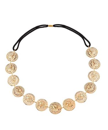 Yalice Elastic Flapper Head Chain Hair Gold Coin Headband Disc Headpieces Circle 1920s Hair Acessories for Women and Girls (Gold-7)