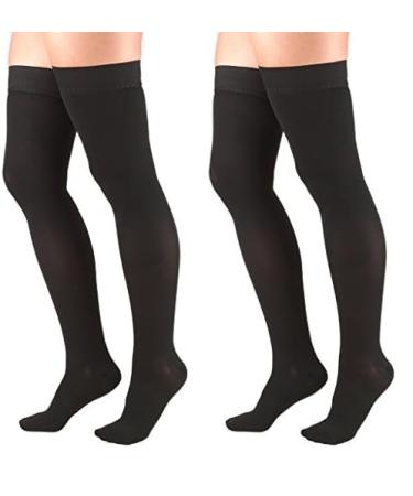 Truform 30-40 mmHg Compression Stockings for Men & Women Thigh High Length Dot-Top Closed Toe Black Medium (Pack of 2) Black Medium (1 Pair) (Pack of 2)