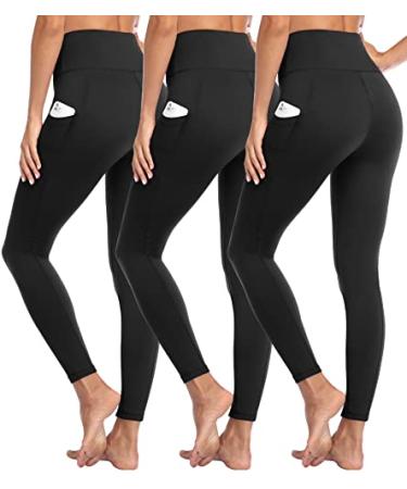 GAYHAY 3 Pack Leggings with Pockets for Women - High Waisted Tummy Control Buttery Soft Workout Gym Yoga Pants Black/Black/Black Large-X-Large