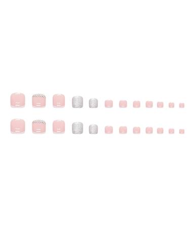 VOTACOS French Tip Press On Toenails - 24PCS Short Square Fake Toeails with Bling Rhinestone Designs for Women - Nude Full Cover Glossy Acrylic Toenails - X31 D4 - Buy Online on GoSupps.com