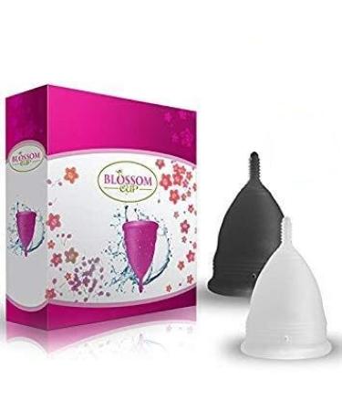 Blossom Menstrual Cup Say No to Tampons | 1 Large 1 Small Cup 2 Blossom Cups | Get Blossom Cups for Menstrual Days| Period Cup Reusable Menstrual Cup Silicone Cup (Small White - Large Black)