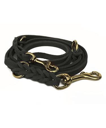 Fat leather Gleile 3-way adjustable leather line braided for dogs 96 models to choose from (2.40m x 15mm black brass hook) 2.40m x 15mm black brass hook