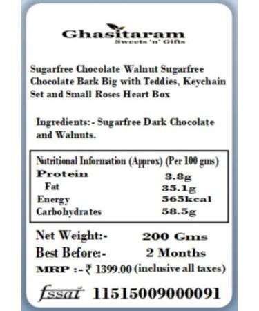 Ghasitaram Gifts Valentines Gift Valentines Day Chocolates for Girlfriend/Boyfriend/Husband and Wife Sugarfree Chocolate Walnut Sugarfree Chocolate Bark Big with Teddies Keychain Set and Small Roses Heart Box #N/A - Buy Online on GoSupps.com