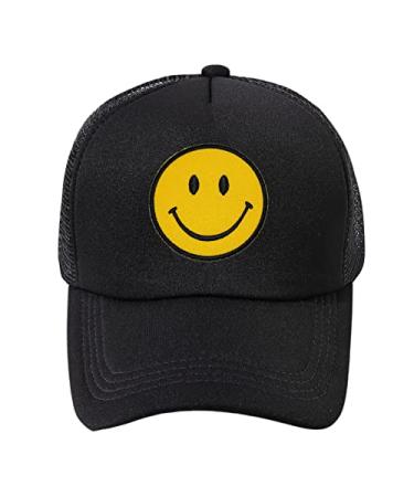 lycycse Smile Face Trucker Hat Retro Mesh Baseball Cap with Smile Patch Foam Neon High Crown Y2K Hats for Men Women Black 2