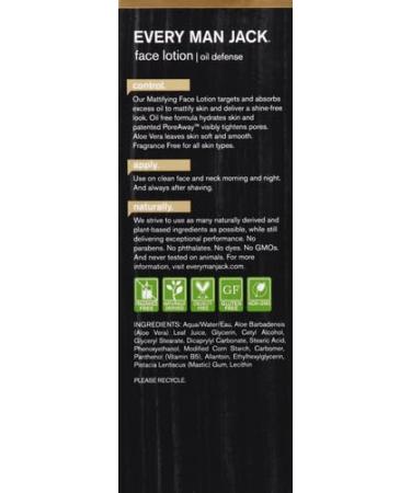 Every Man Jack Mattifying Face Lotion - Oil Defense | Fragrance Free | 2.5 oz - International Shipping Available - Buy Online on GoSupps.com