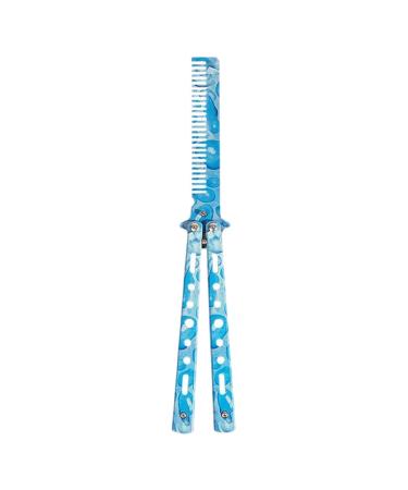 Butterfly Knife Comb Stainless Steel Comb Trainer Unsharpened Slice Butterfly Training Comb for Beginner Aqua Blue