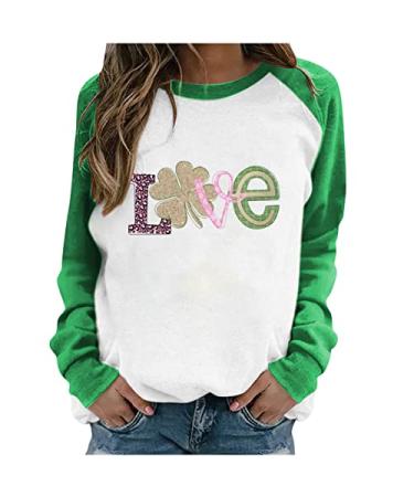 St Patrick's Day Shirts for Women Crewneck Sweatshirts Splice Long Sleeve Blouse Clover Gnome Graphic Tees Irish Girls St. Patrick's Day Sweatshirts-green Small