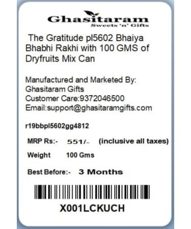 Ghasitaram Gifts Rakhis Online - Rakhi for Brother- The Gratitude pl5602 Bhaiya Bhabhi Rakhi with 100 GMS of Dryfruits Mix Can Rakhi Set with 100 gms of Dryfruits Mix Can - Buy Online on GoSupps.com
