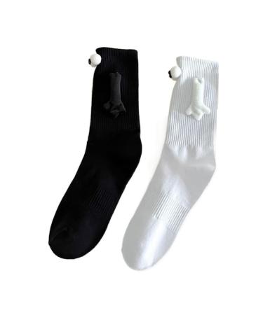 AYGJKIE Magnetic Suction 3D Doll Couple Socks Funny Couple Holding Hands Socks Mid-Tube Funny Socks for Suitable Women Men Gifts Black 35-43