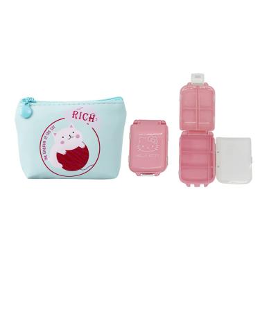 Cute Pill Box Anime Cat Pocket Pill Organizer Anime Cat Pink Pill Box 8 Compartments Travel Pill Organizer for Womens Small Jewelry Organizer Travel Jewelry Case Blue Pink Jewelry Coin Purse 3 Packs