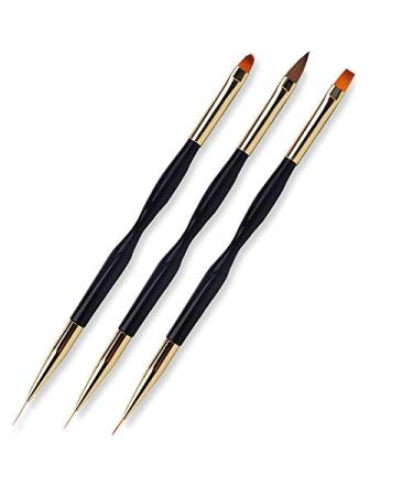 FULINJOY 3 Pcs Nail Drawing Pen, Dual End Nail Art Pen Brush Acrylic Round Flat Painting Drawing Liner Nail Tools