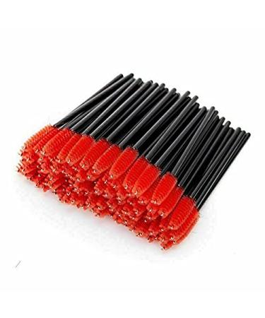 100 Mascara Wands Bulk Disposable Eyelash Eye Brow Brushes Applicator Spoolie Applicator Lash Extensions Makeup Tool Set (RED)