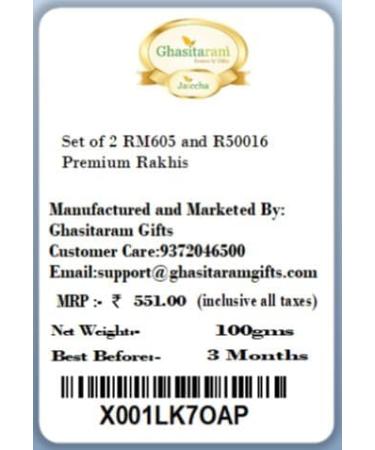 Ghasitaram Gifts Rakhi for Brother Rakhis Online - Set of 2 RM605 and R50016 Premium Rakhis - Buy Online on GoSupps.com