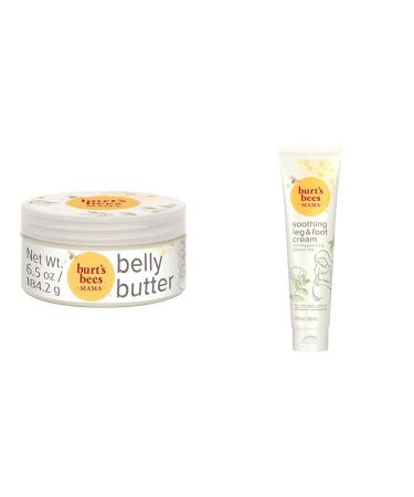 Burt's Bees Mama Bee Belly Butter Leg & Foot Cream - Pregnancy Stretch Mark Prevention Cream 6.5 Oz Tub & 3.38 Oz Foot Cream