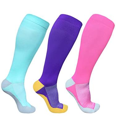 XAIVEZL Compression Socks for Women Circulation Plus Size Compression Socks Wide Calf Knee High Support XXL 3XL 4XL 3 Pairs-p 3X-Large