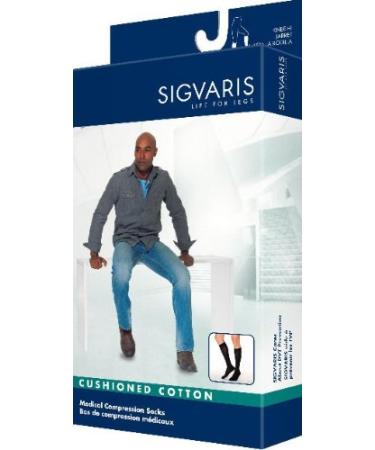 Sigvaris Men's Cushioned Cotton Knee High Sport Socks 20-30mmHg Long Length Large Long Black
