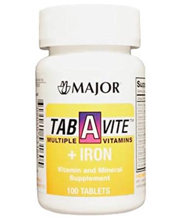 Major Pharmaceuticals 700092 Tab-A-Vite Multiple Vitamin Iron Supplement Tablet Compare to One-A-Day Yellow (Pack of 100)