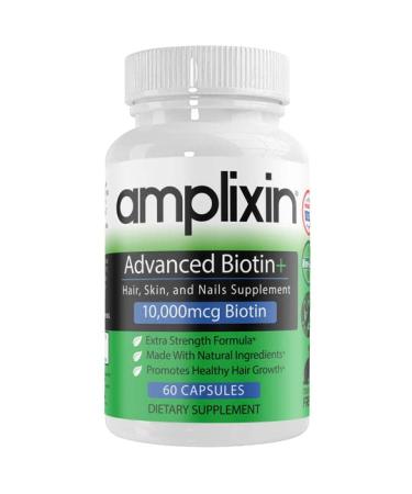 Amplixin Advanced Biotin+ Hair Skin & Nails Supplement - Contains Non-GMO and Gluten-Free and 10 000 mcg biotin per Serving for Healthy Hair Growth Healthy Skin and Nails.