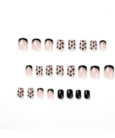 French Tip Press on Nails - Short Square Press On Nails with Nail Tips Black edge black love heart press on nails Acrylic False Nails Cute Artificial Nails - Buy Online on GoSupps.com
