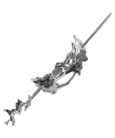 LALAFINA Hairpin French Hair Pin Headpiece for Women Hair Sticks for Women Bridal Hair Stick for Ponytail Hair Barrettes for Women Hair Bun Pin Metal Women's Chopsticks Silver