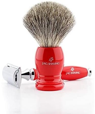 Double Edge razor with shaving brush made of real badger hair in ivory handle by Jag Shaving