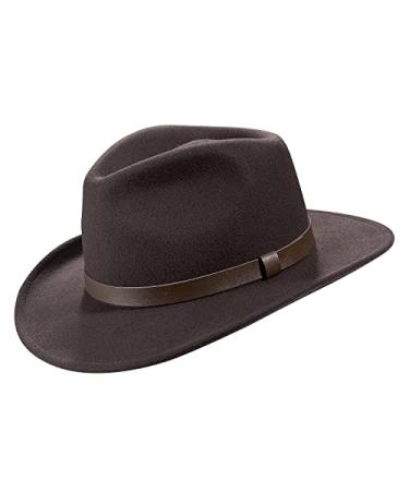 MIX BROWN Western Outback Hat 100% Australian Wool Crushable Mens Cowboy Hat Wide Brim Pinch Front Hat Classic Style Coffee 7 3/8